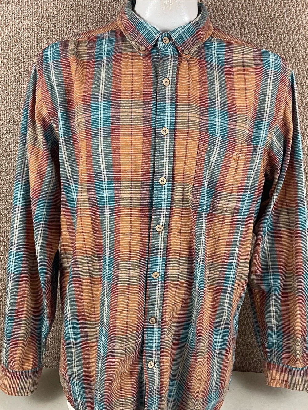 The Territory Ahead Shirt Mens 2XLT Textured Plaid Long Sleeve Button Cotton 101